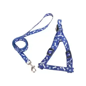 Postroj s vodítkem packy a kostičky modrý 25 - 40 cm