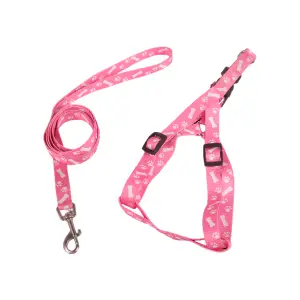 Postroj s vodítkem packy a kostičky růžový 25 - 40 cm